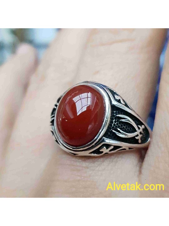 Kırmızı Akik Taşlı 925 Ayar Gümüş Erkek Yüzük : 00034